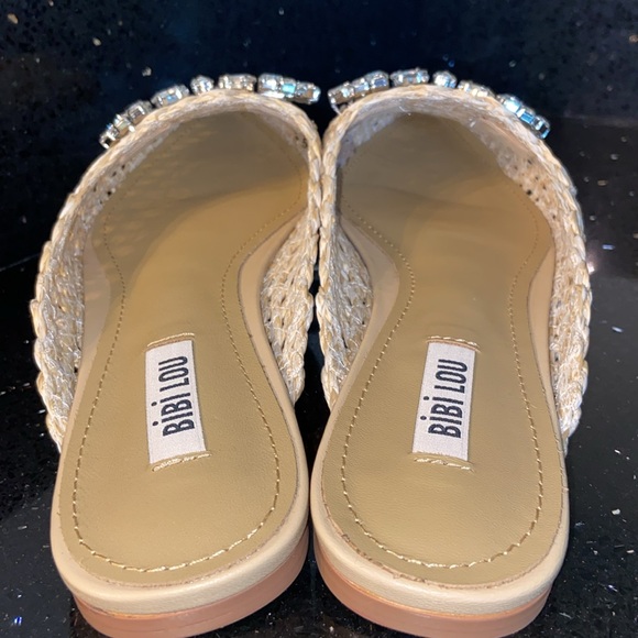 *BiBi Lou Pointy Toe Woven Rope Rosettes Mule Slip On + Rhinestone Bows - Picture 9 of 15